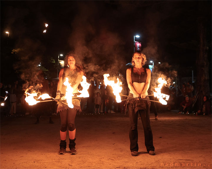 Leela & Luisa, Fire Twirling at Burleigh Bongos