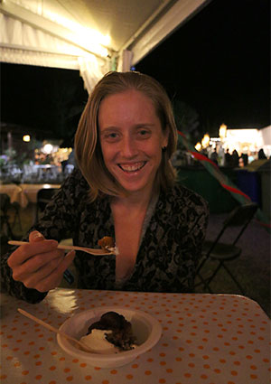 Bronwen with a date cake & cream