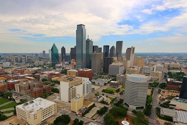The Dallas skyine, seen from Reunion Tower