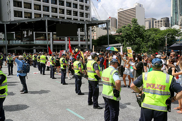 Police holding back the communist hordes