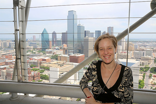 Bronwen in Reunion Tower, looking over Dallas