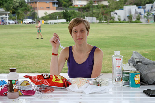Bronwen enjoying some picnic salad at Frew Park