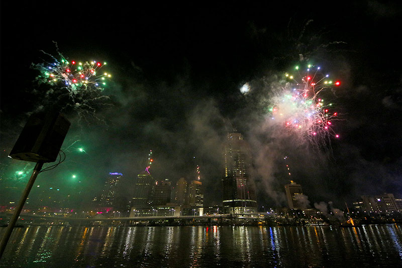 The fireworks over the Brisbane River at Riverfire