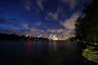 Brisbane by night, seen from the bottom of Kangaroo Point Cliffs