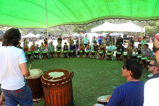 A drumming circle at Island Vibe Festival