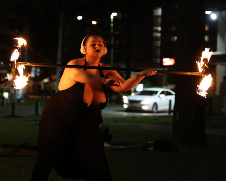 Kaitlyn, Fire twirling at Burleigh Bongos