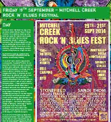 Bronwen & I drive to the Mitchell Creek 2014 Rock ‘n’ Blues Festival, have a great time, & drive home again very tired.