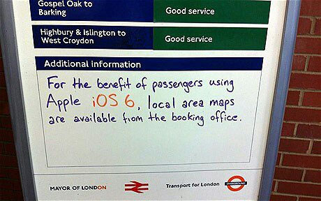 [Transport for London sign] For the benefit of passengers using Apple iOS6, local area maps are available from the booking office.