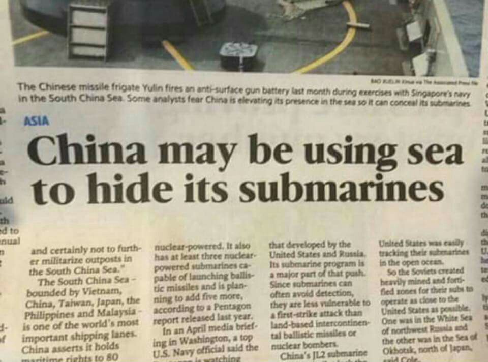 China may be using sea to hide its submarines