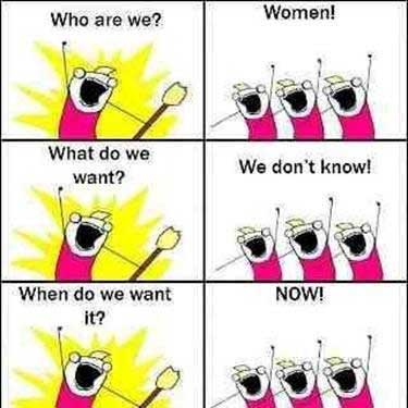Who are we? Women! What do we want? We don’t know! When do we want it? NOW!