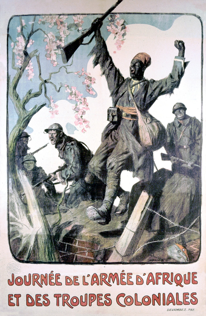 A black soldier charging a position with both black and white soldiers following in the background