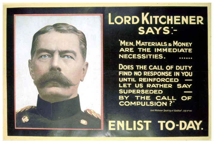 A portrait of Lord Kitchener beside a quotation