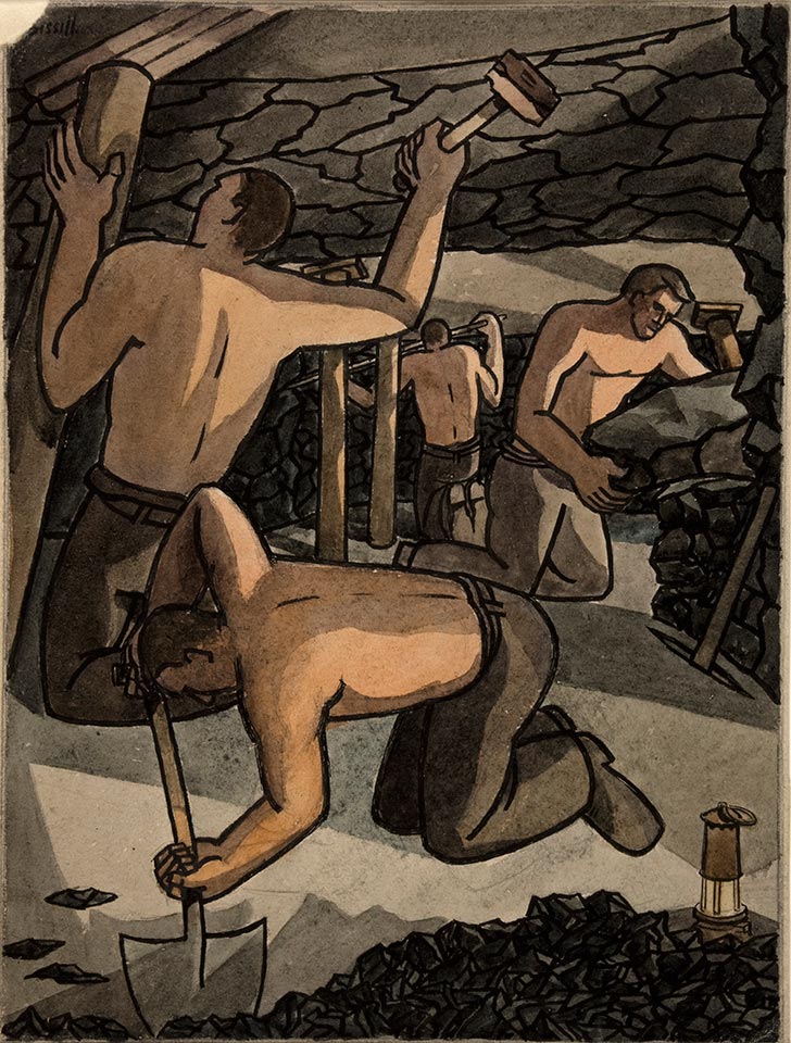 INF3 157 Coal miners at work, cutting coal and propping Artist George Bissill