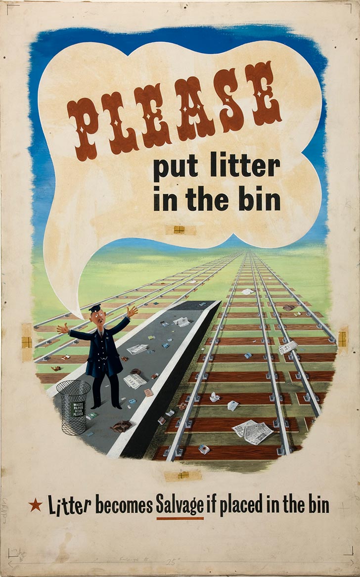 INF3 218 Salvage Please put litter in the bin... (waste paper on railway lines)