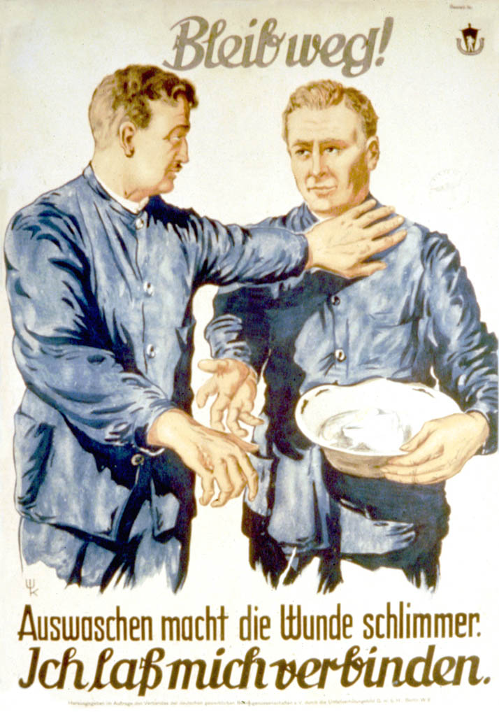 One soldier refuses another who is bringing a water basin to wash his wound