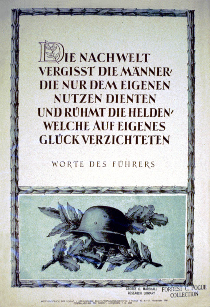 Weekly NSDAP slogan above crossed olive branches and the stahlhelm