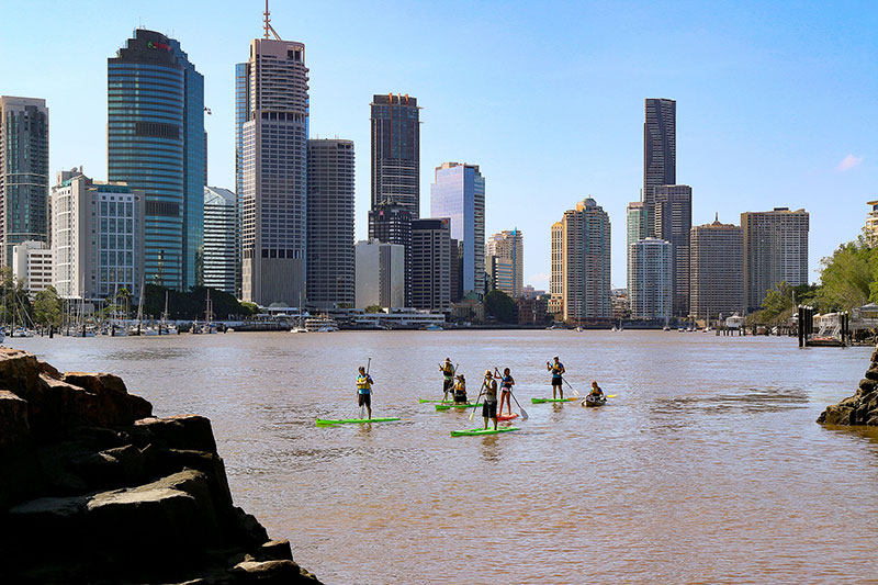 Stand-up paddleboarders in the Brisbane River