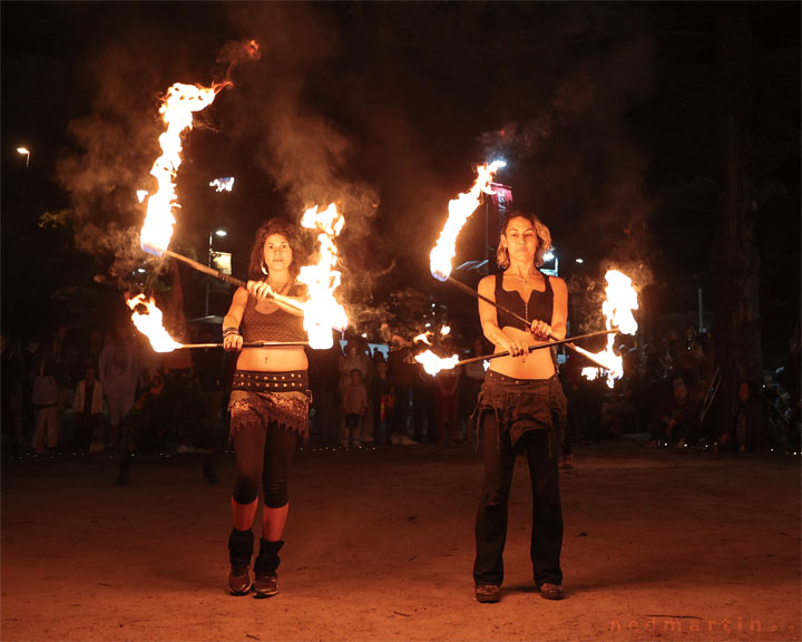 Leela & Luisa, Fire Twirling at Burleigh Bongos