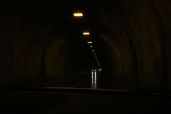 Driving through a tunnel in Yosemite