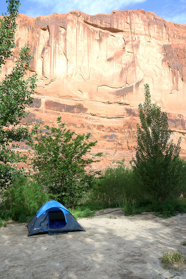 Our tent at Goose Island Campsite, back in Moab
