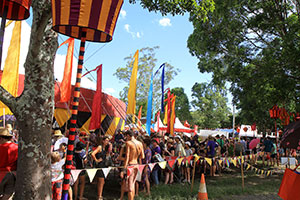Crowds wait for a circus act