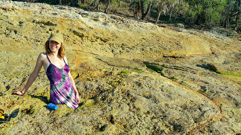Bronwen amused by a hole in a rock again