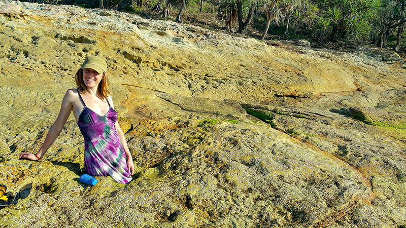 Bronwen amused by a hole in a rock again