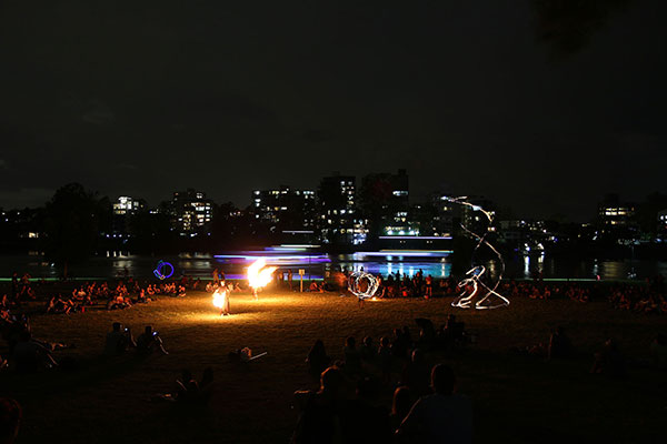 Fire twirlers at West End Fire Festival