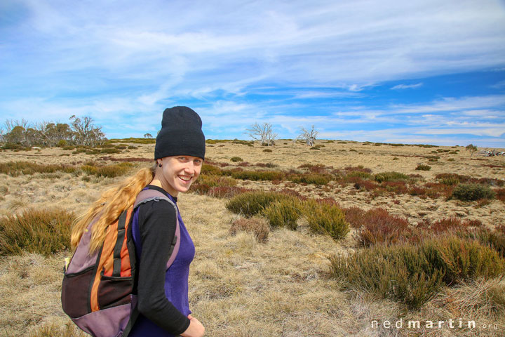 Bronwen, Walking back from Four Mile Hut, Selwyn Snow Resort, Snowy Mountains