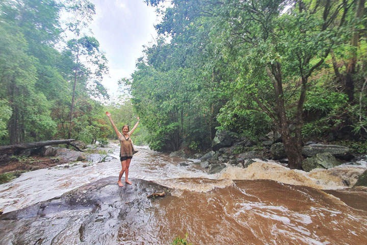 Bronwen posing while Cedar Creek floods