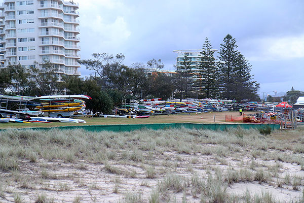 Kayaks stacked up