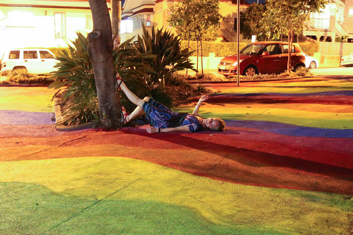 Bronwen, Paint Rainbows on the Footpath, Corner of Besant St and Vulture St, West End