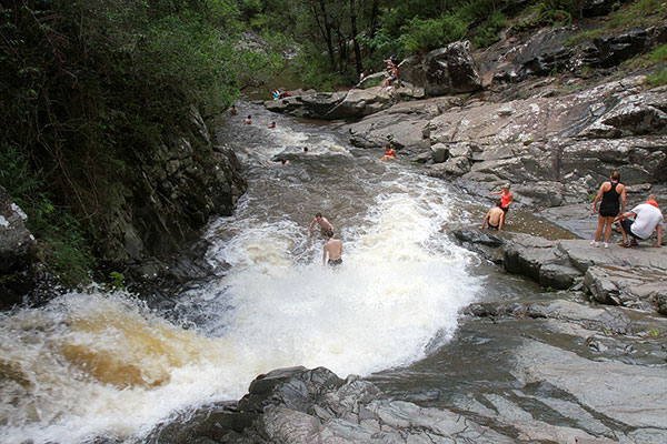 There are several swimming holes, each of which had a few people in it