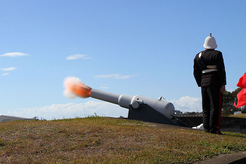 Cannon firing at Fort Lytton