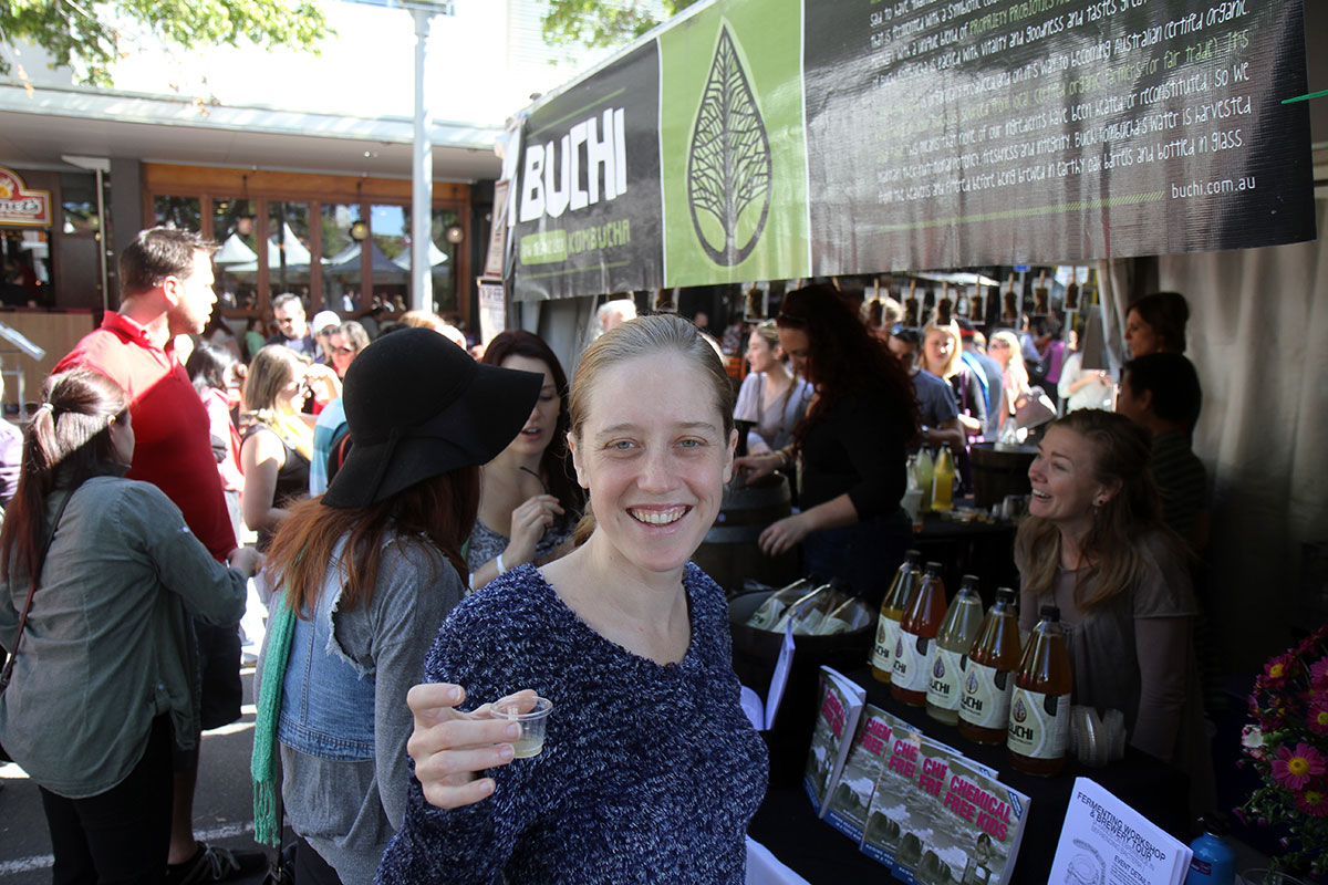 Bronwen drinking something at the Regional Flavours Festival