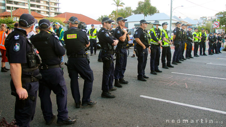 The police line, ready to arrest protesters