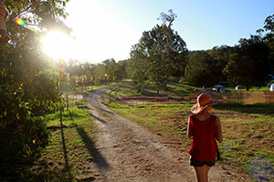 Bronwen walking from The Prairies to the festival