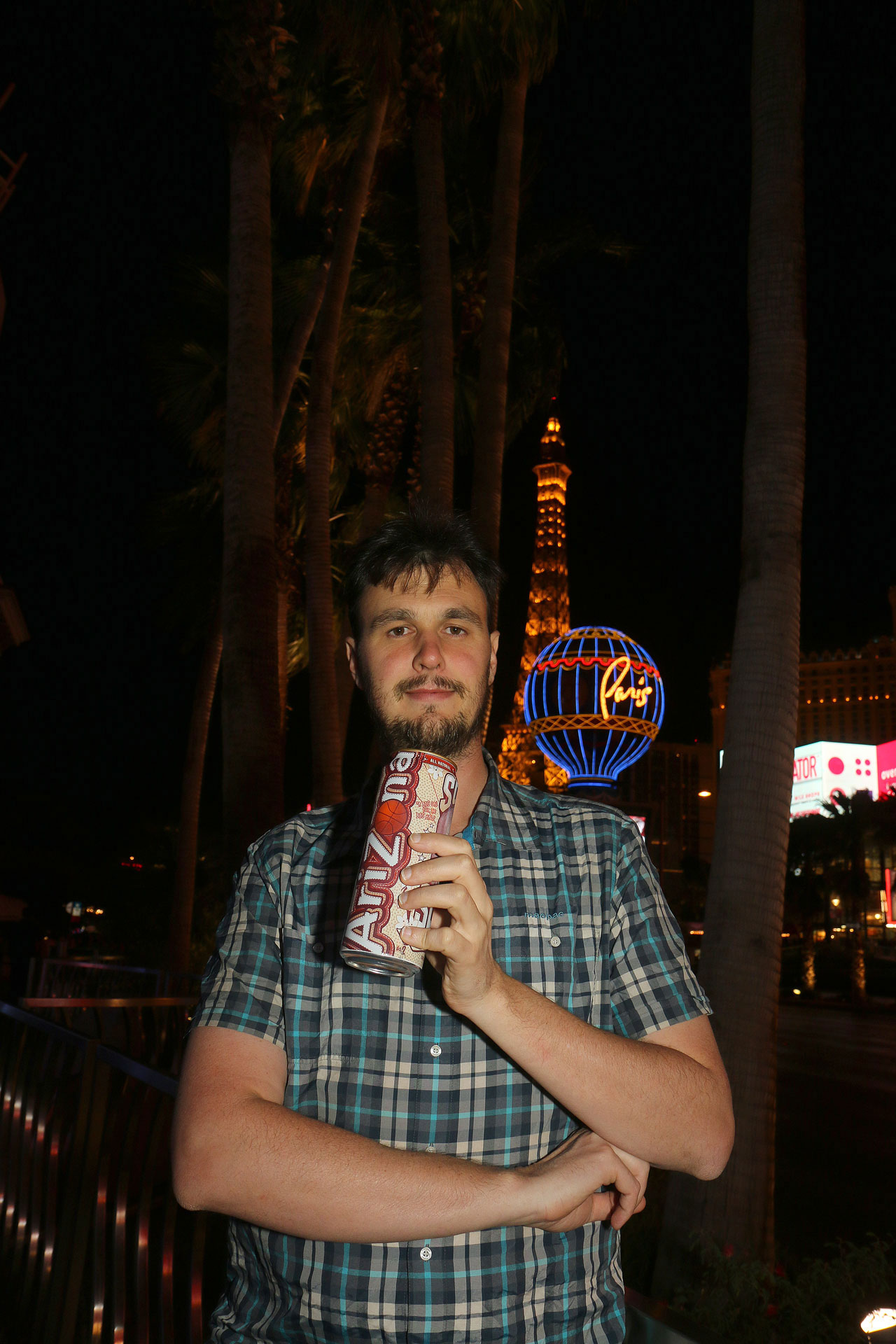 Ned with a Texan-sized can of soft drink, called Arizona, in Nevada…