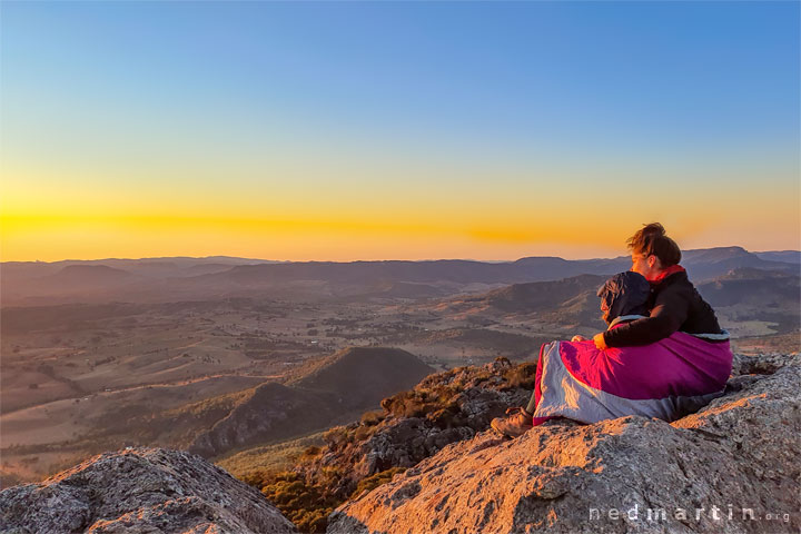 Bronwen & Carissa watching the sun rise from Mt Maroon