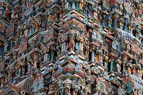 Carvings on the outside of Meenakshi Amman Temple, Madurai