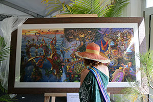 Bronwen looking at the festival poster