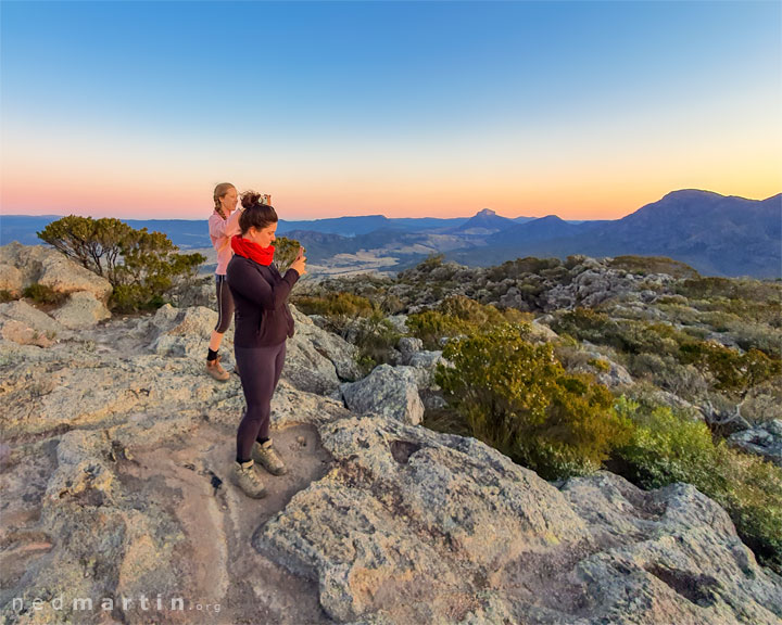 Bronwen & Carissa watching the sunset from Mt Maroon