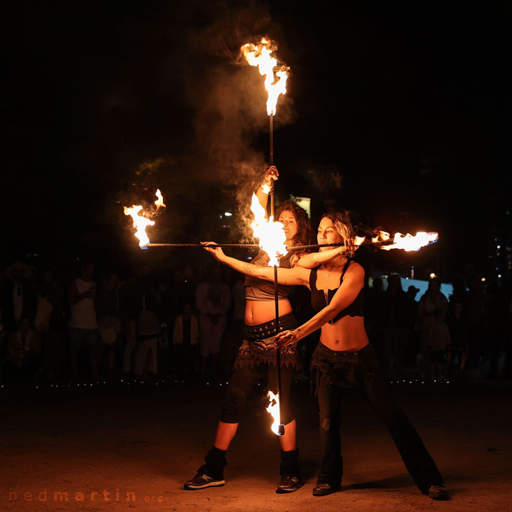 Leela & Luisa, Fire Twirling at Burleigh Bongos