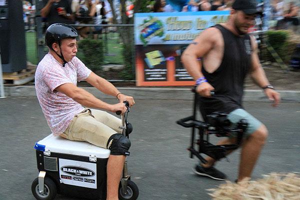 A man hits the camera man despite both their best efforts to avoid the accident