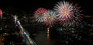 Riverfire Fireworks from the 33rd floor of the Brisbane Square building