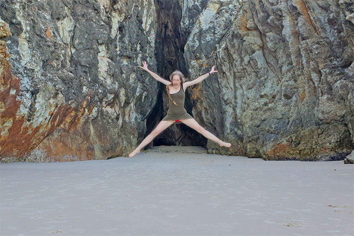 Bronwen jumping - Frenchman’s Beach