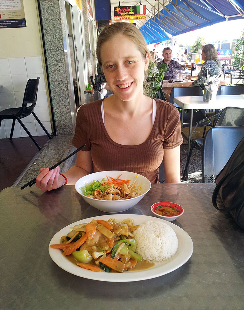 Bronwen eating at Chez Tessa