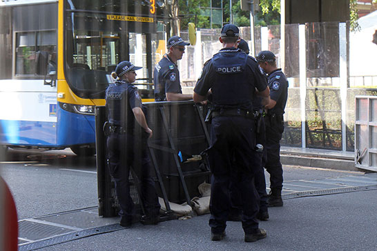 Police manning a roadblock in South Bank