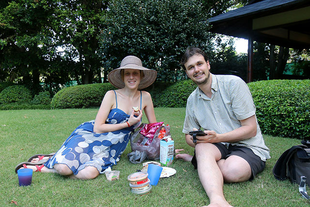 Bronwen & Ned enjoy a picnic in the Japanese Garden, Mt Coot-Tha Botanic Gardens