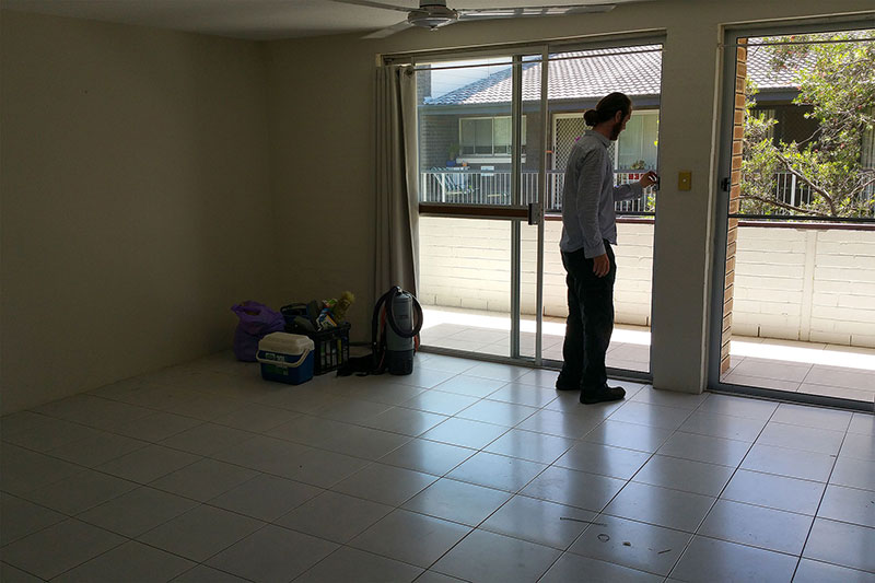 Maz in what remains of his living room for the last time